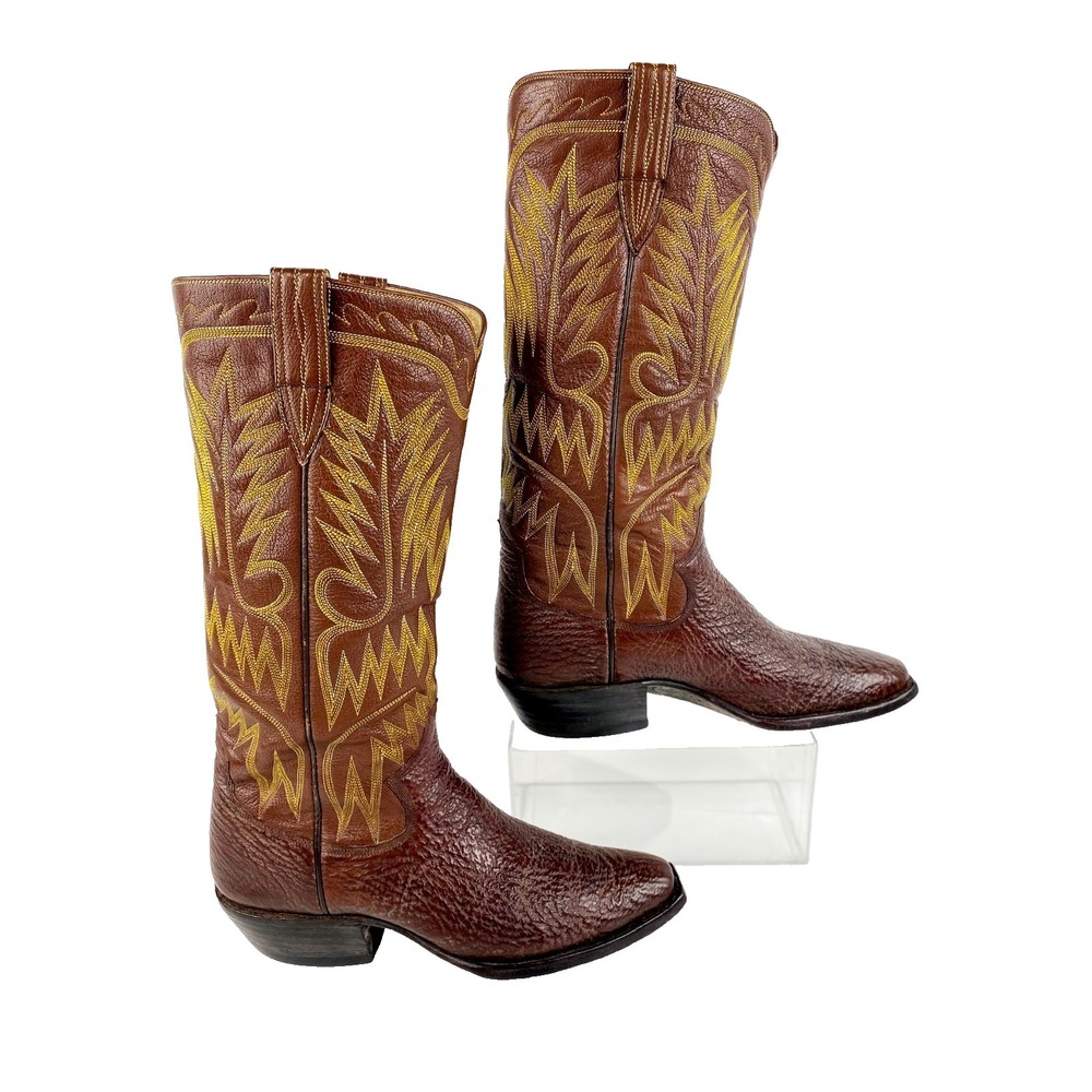 Paul Bond Luxury Shark Skin & Bison Custom Western Boots Mens 8-8.5 Handcrafted